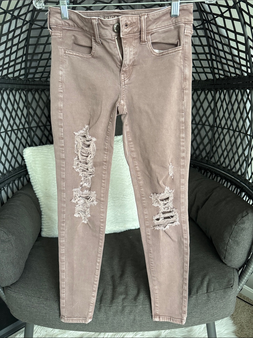 American Eagle Outfitters Women’s Distressed Skinny Jeans - Dusty Rose Taupe